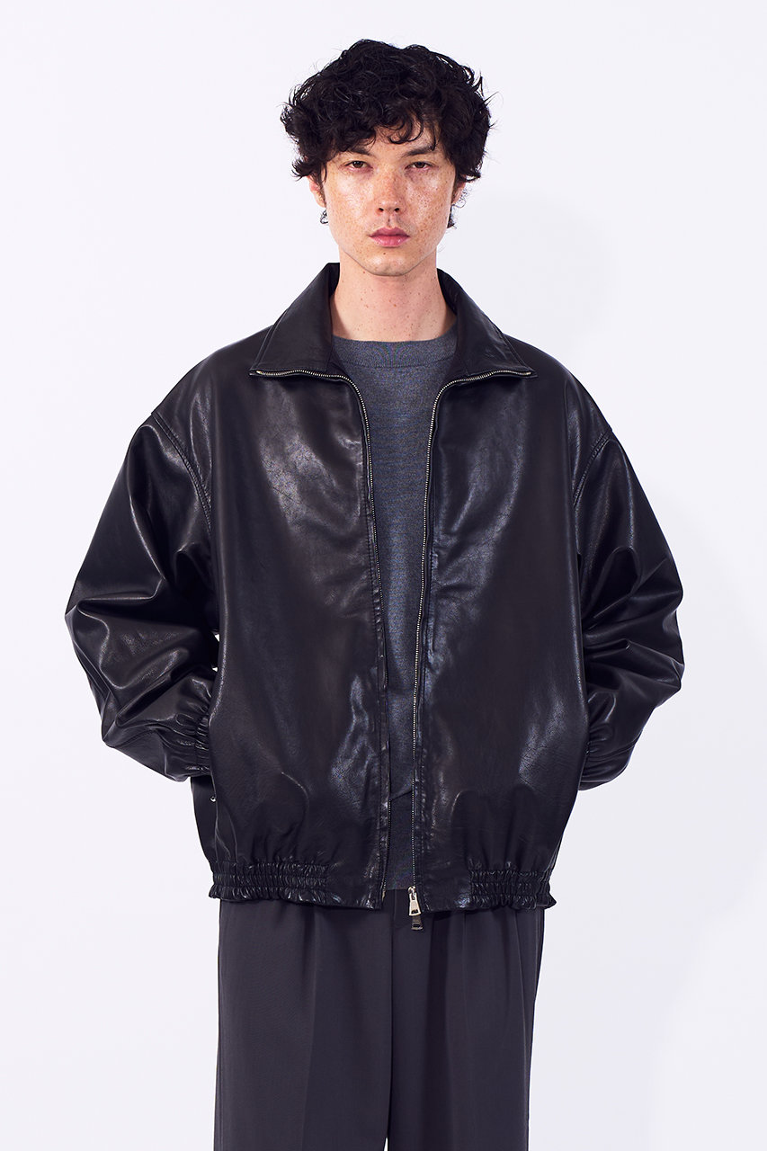 YOKE(ヨーク)｜【UNISEX】カーフレザー トラックジャケット/ブラック