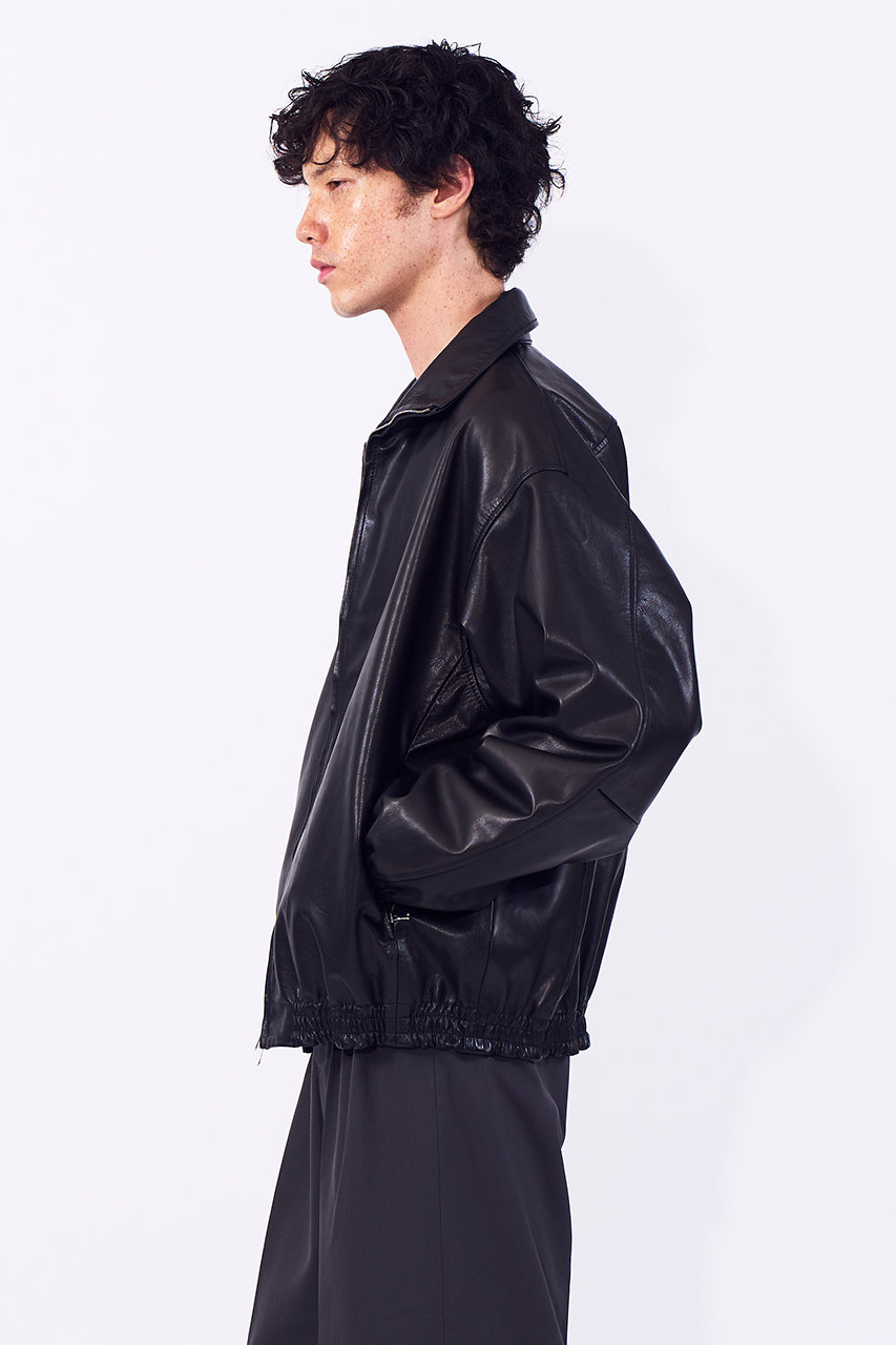 YOKE(ヨーク)｜【UNISEX】カーフレザー トラックジャケット/ブラック
