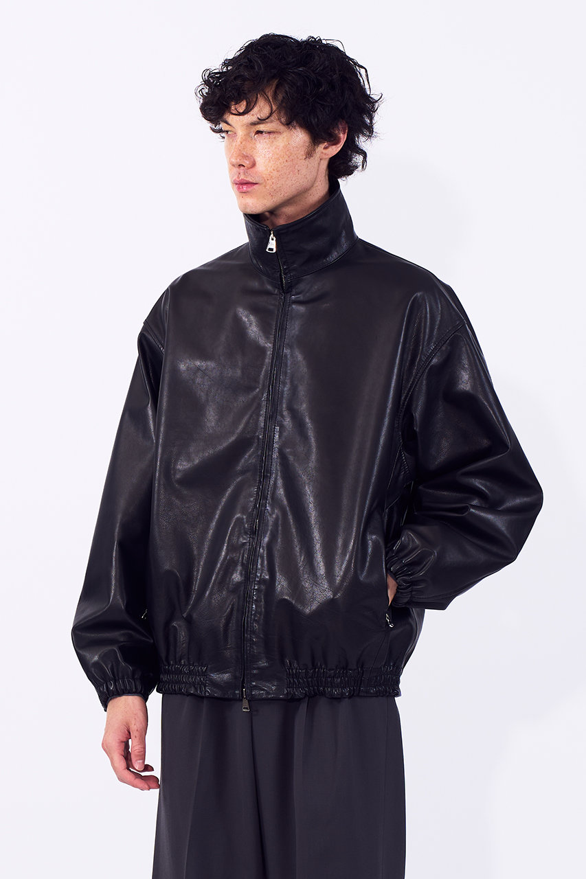 YOKE(ヨーク)｜【UNISEX】カーフレザー トラックジャケット/ブラック
