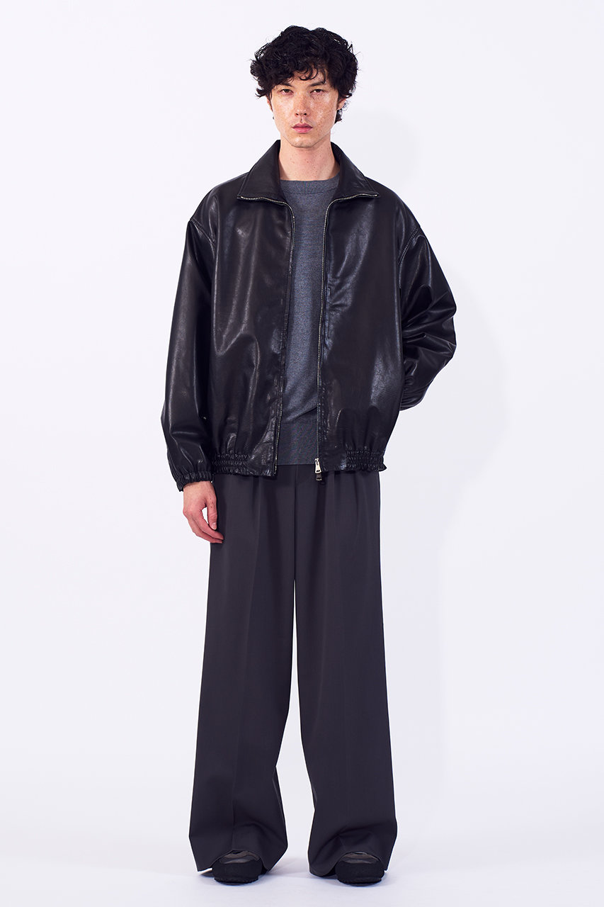 YOKE(ヨーク)｜【UNISEX】カーフレザー トラックジャケット/ブラック