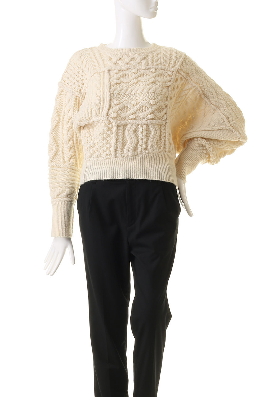 CURRENTAGE(カレンテージ)｜ケーブルパッチニット/ホワイト の通販  