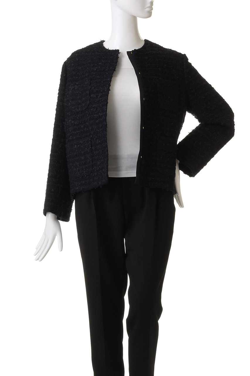 【超美品】j。ジェイドット　ツイードジャケット j.(ジェイドット)｜スラブ綿ツイードノーカラージャケット/オフ