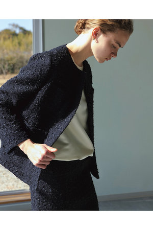 ジェイドット/j.のスラブ綿ツイードノーカラージャケット(110800/110801)