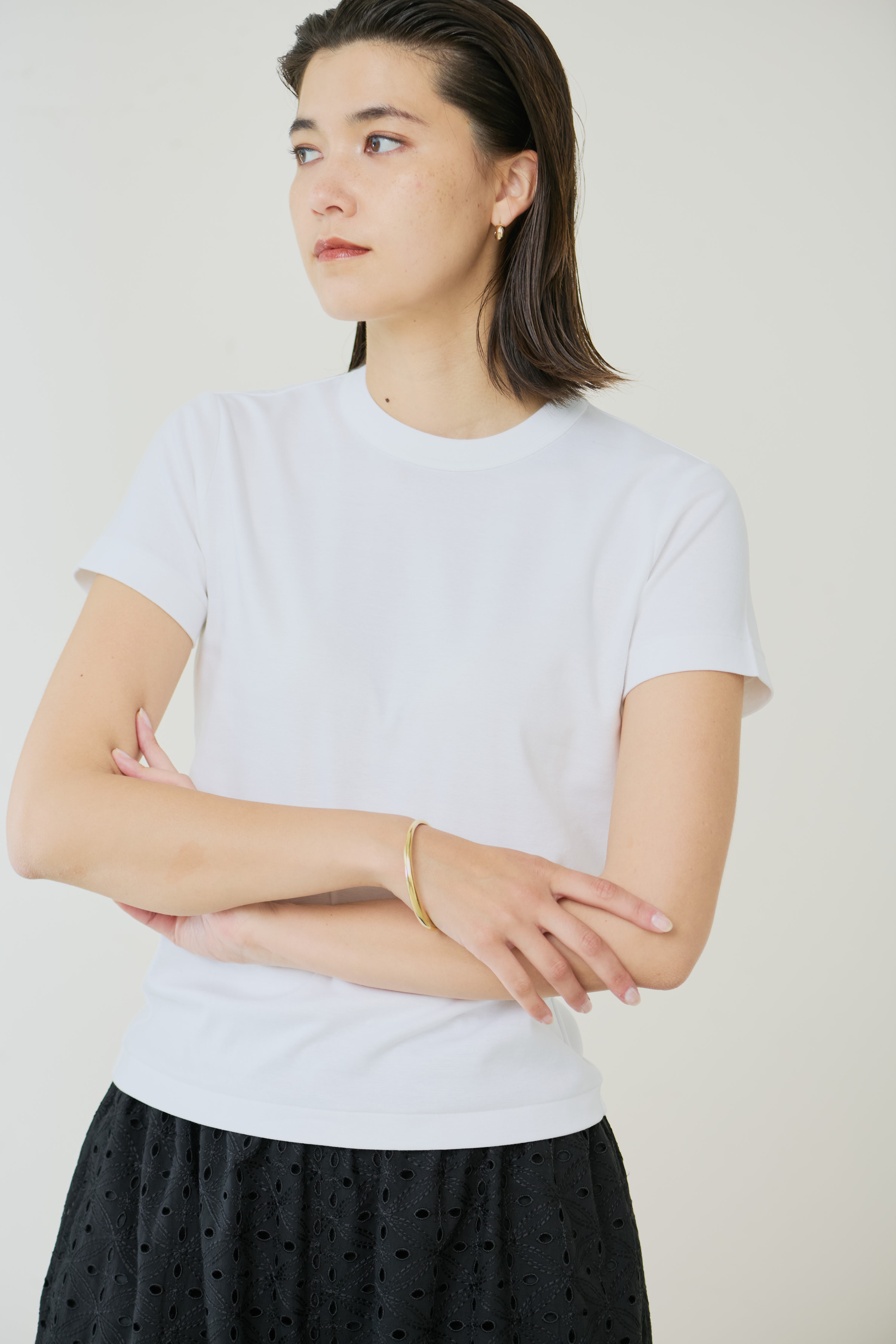 j.(ジェイドット)｜プレミアムコットンベーシックTシャツ/ホワイト の