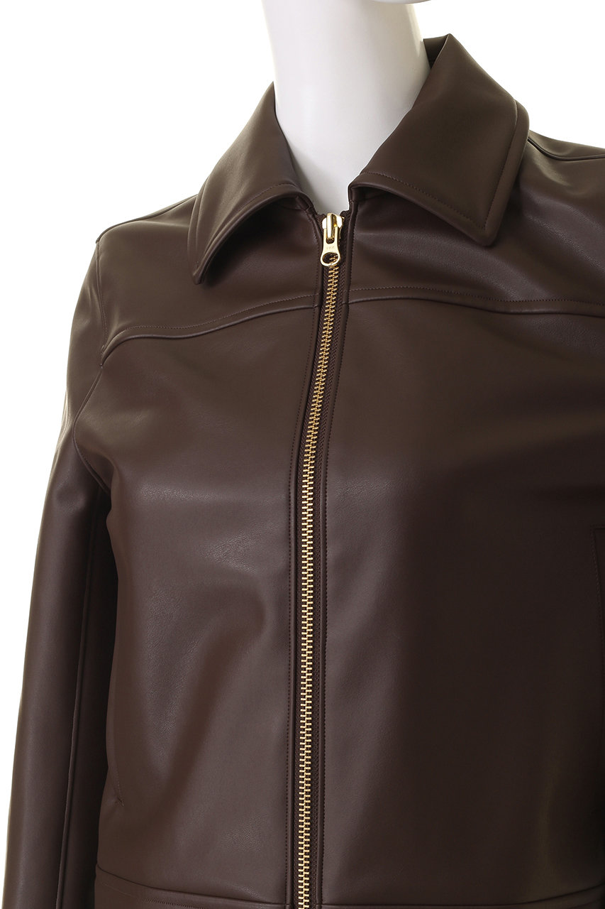 j.(ジェイドット)｜フェイクレザー衿つきジャケット/ブラウン の通販