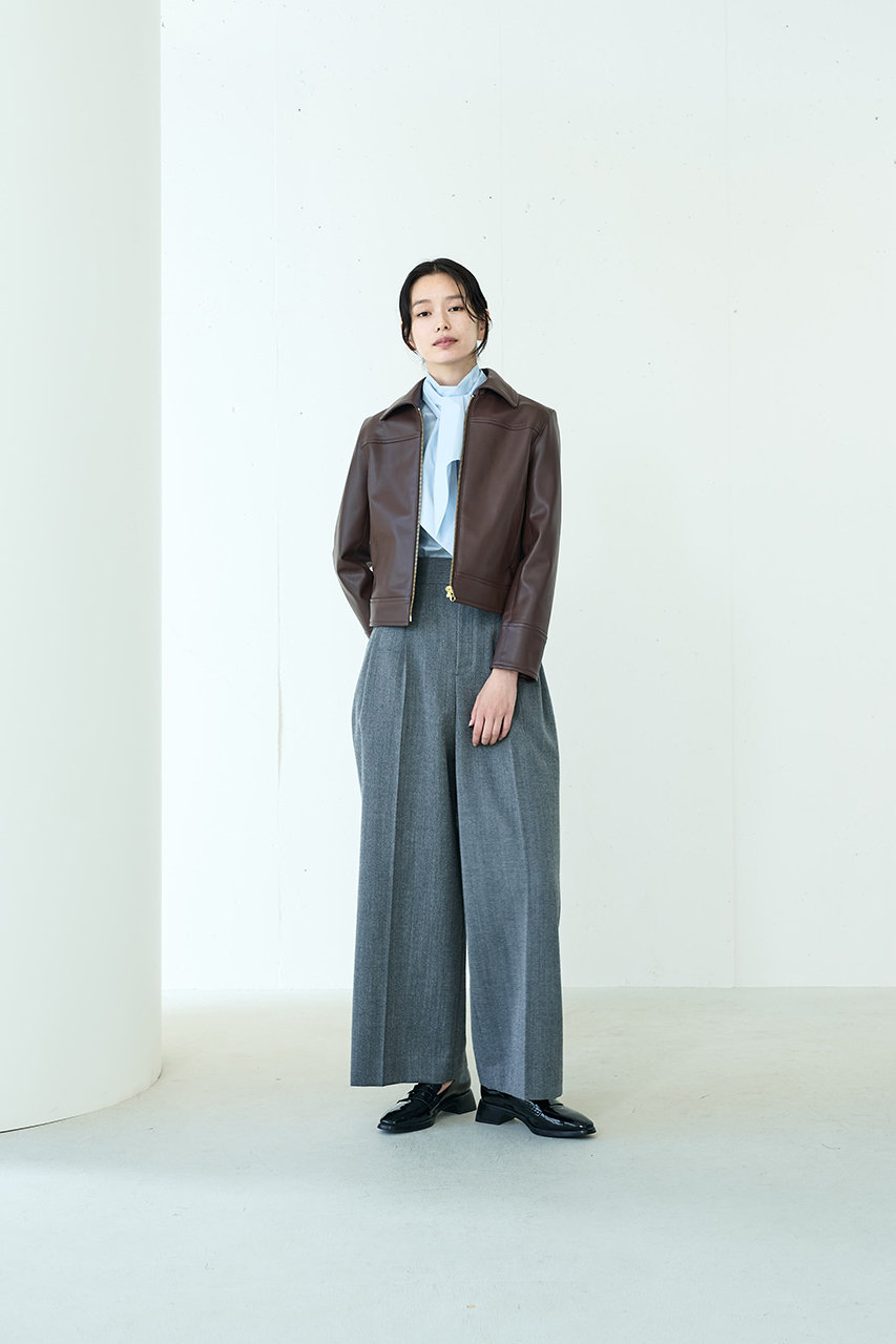 j.(ジェイドット)｜フェイクレザー衿つきジャケット/ブラウン の通販