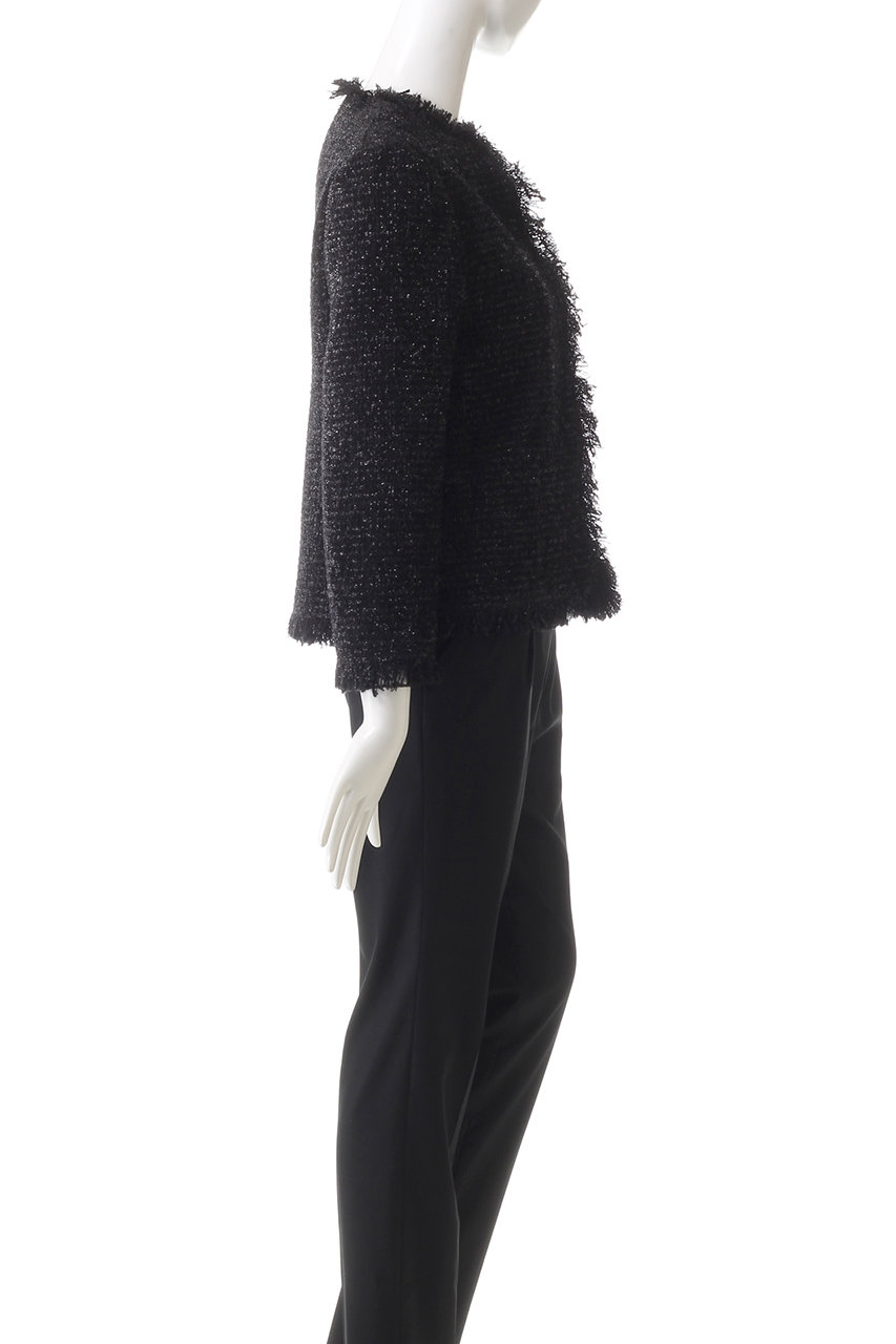 【新品】ドットツイードノーカラージャケット ONOFF活躍/セレモニー/通勤】ツイードノーカラージャケット/洗える