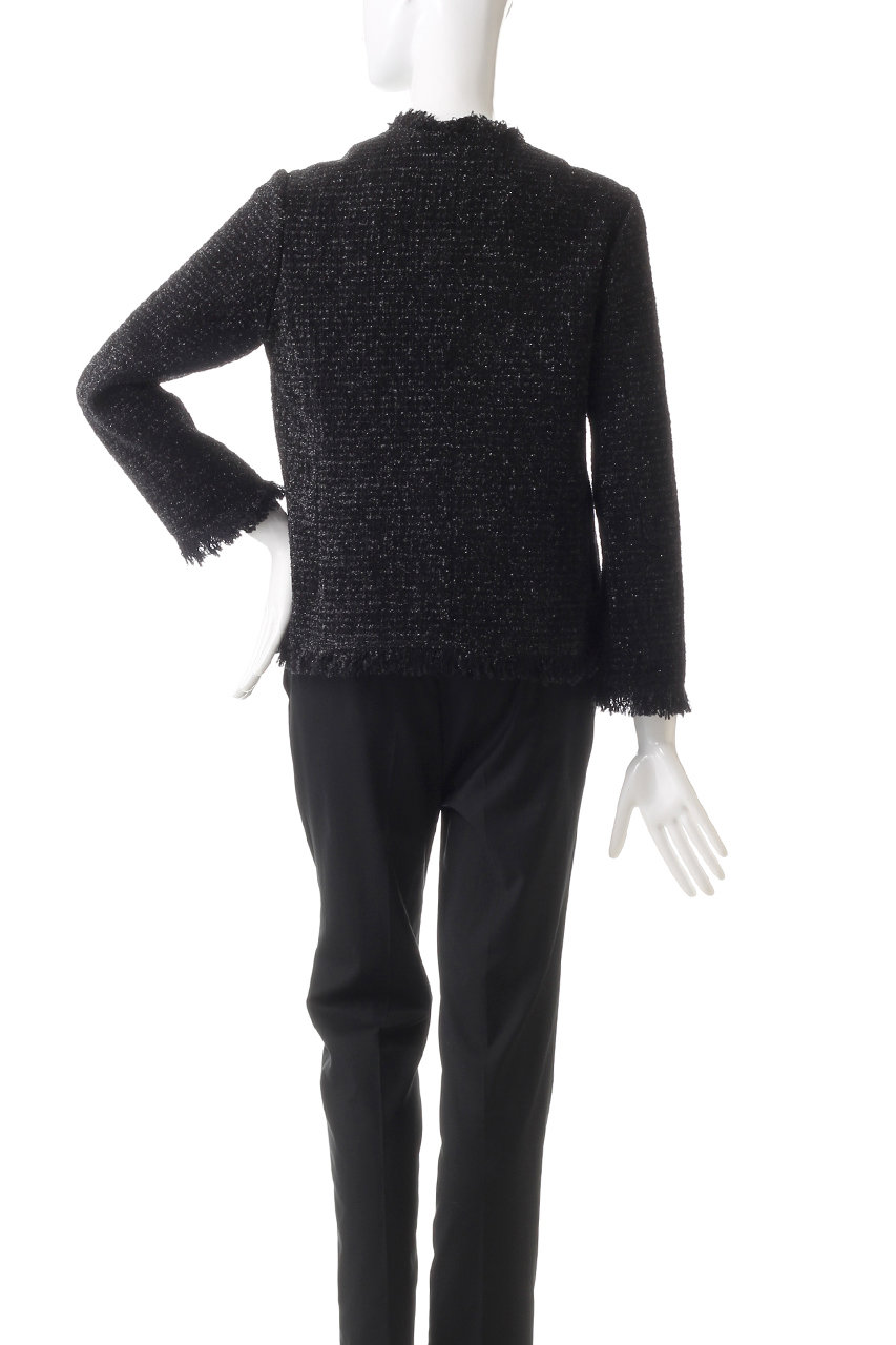 新品　ロートレアモンブラック ノーカラージャケット　ラメ　ツイード　38 新品 ロートレアモンブラック ノーカラージャケット ラメ ツイード 38