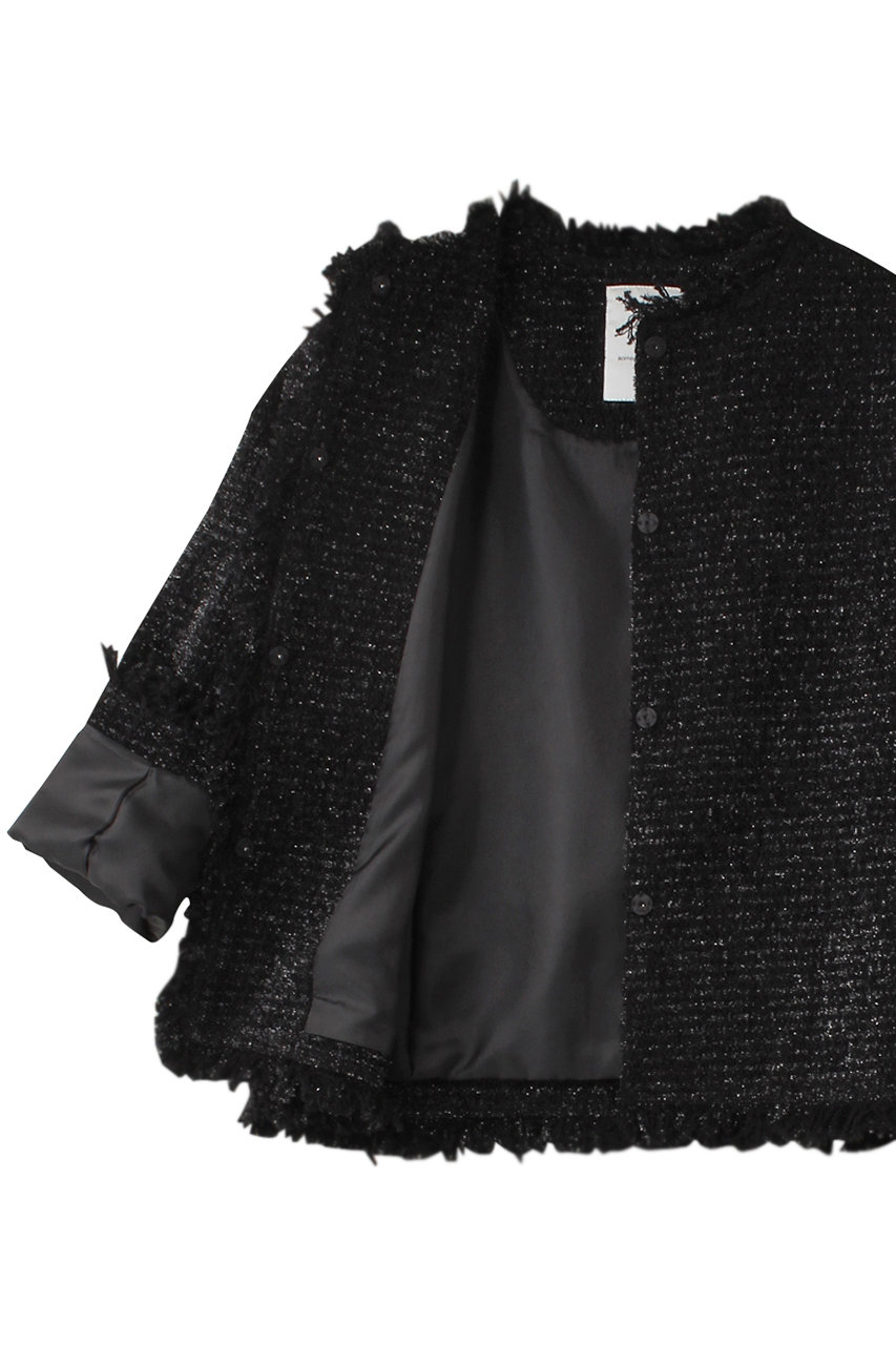 キキドゥロワー Drawer ラメツイード ノーカラージャケット 黒 Drawer ドゥロワー ツイードノーカラージャケット 黒 Drawer