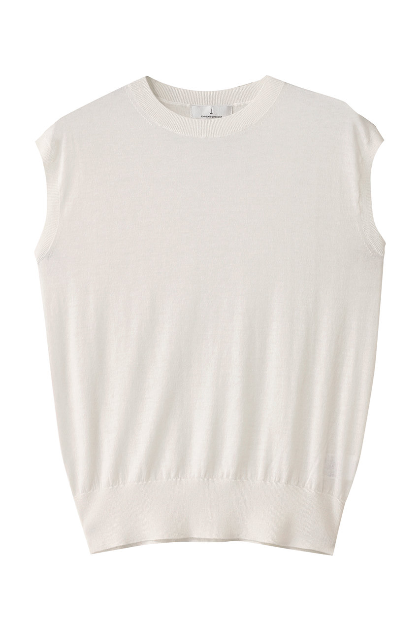 j. 綿シルクニットスリーブレストップス (ホワイト, L) ジェイドット ELLE SHOP j. 綿シルクニットスリーブレストップス (ホワイト, L) ジェイドット ELLE SHOP