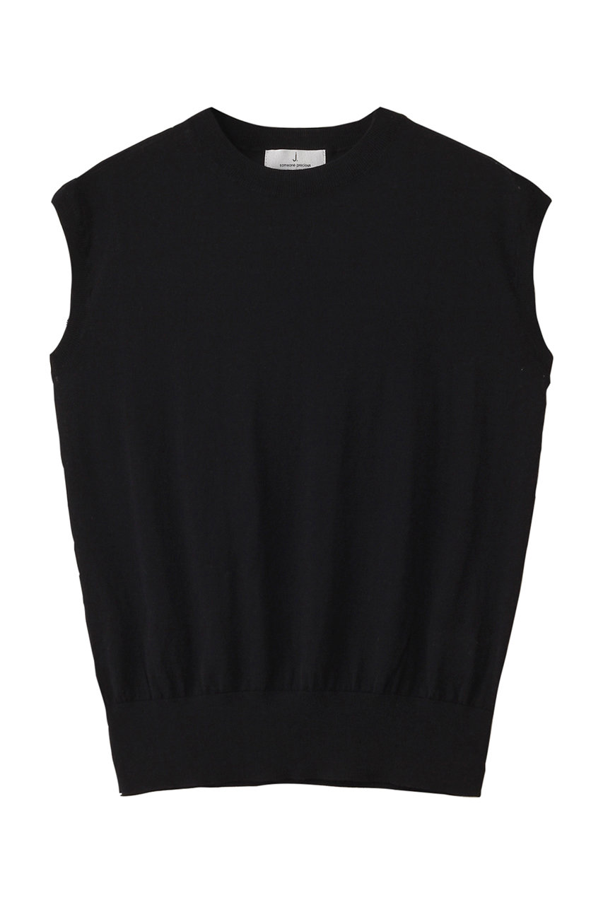 j. 綿シルクニットスリーブレストップス (ブラック, L) ジェイドット ELLE SHOP j. 綿シルクニットスリーブレストップス (ブラック, L) ジェイドット ELLE SHOP
