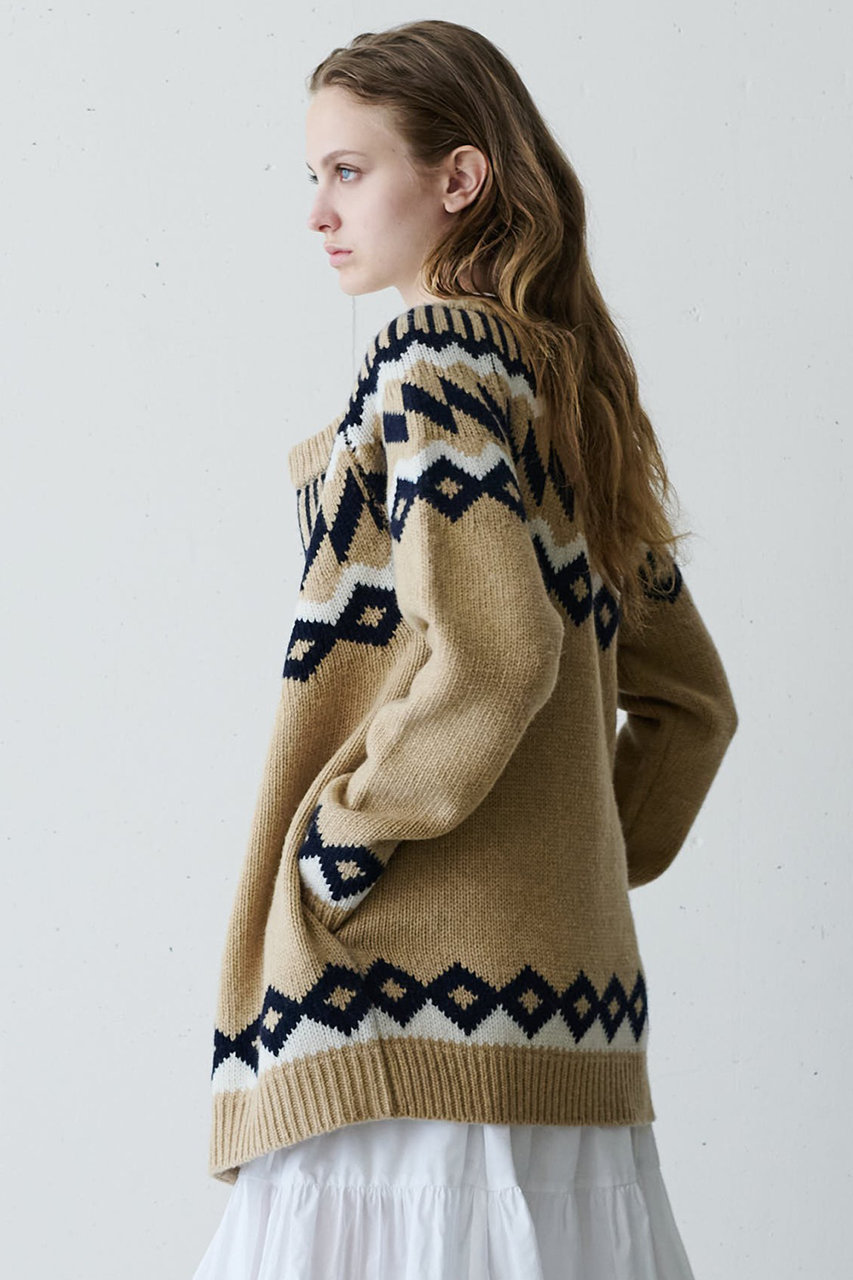 j.(ジェイドット)｜ピュアウールノルディックカーディガン/ベージュ の