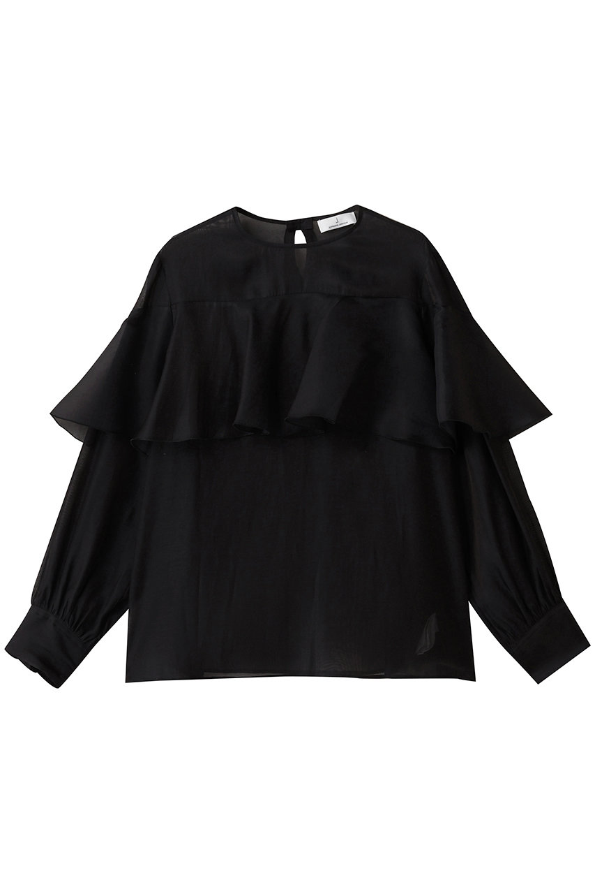 ジェイドット/j.の綿シルクオーガンジーラッフルフリルブラウス(ブラック/14688-090-L)