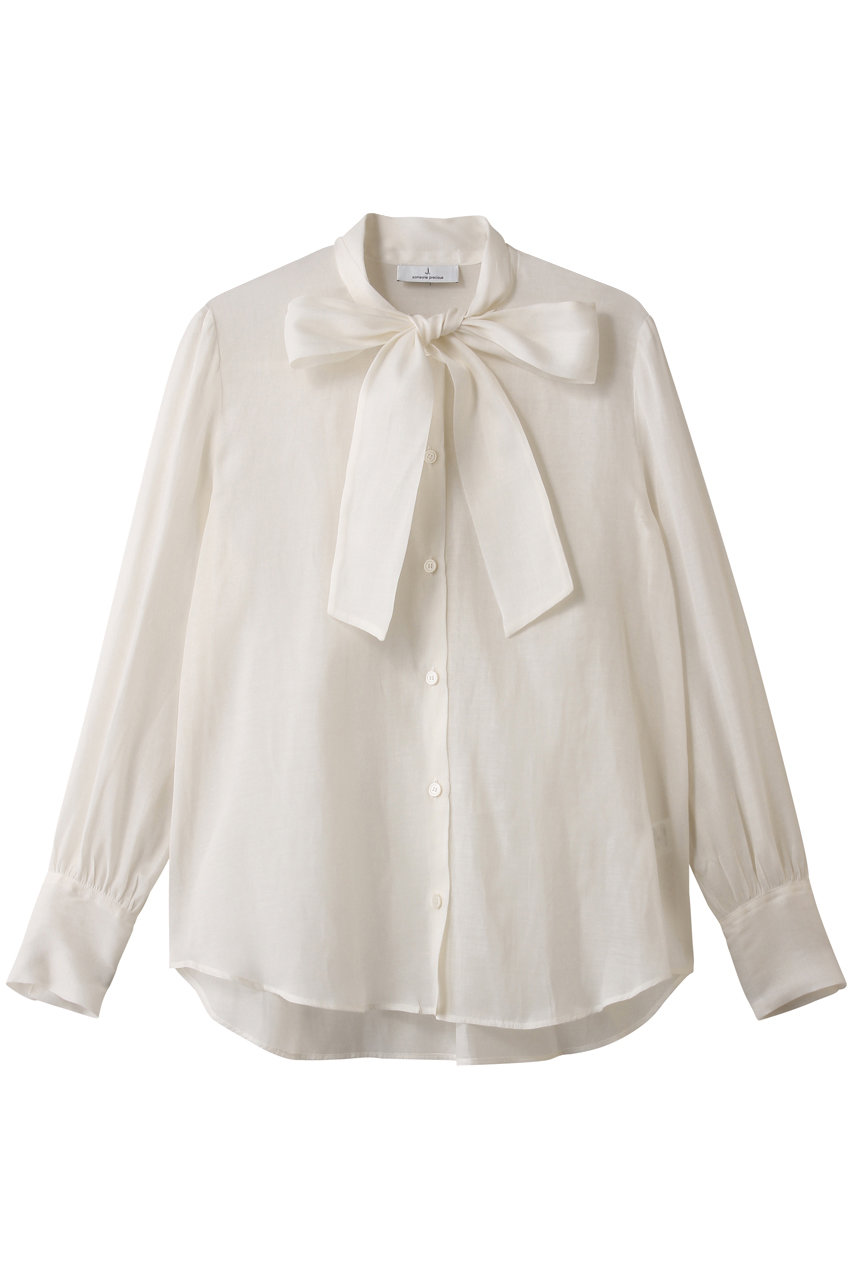 ジェイドット/j.の綿シルクオーガンジーボウタイブラウス(ホワイト/14689-090-L)