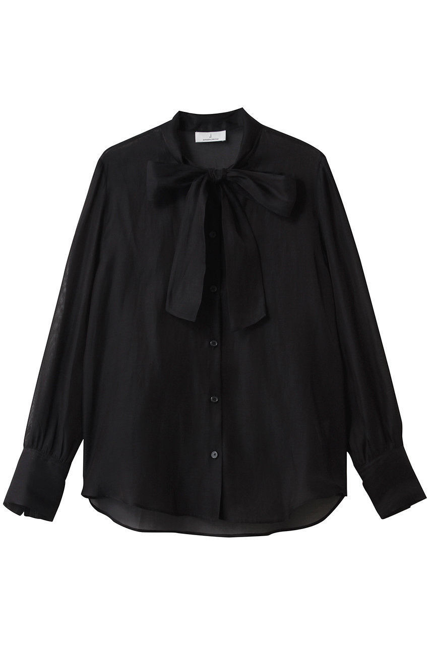 ジェイドット/j.の綿シルクオーガンジーボウタイブラウス(ブラック/14689-090-L)