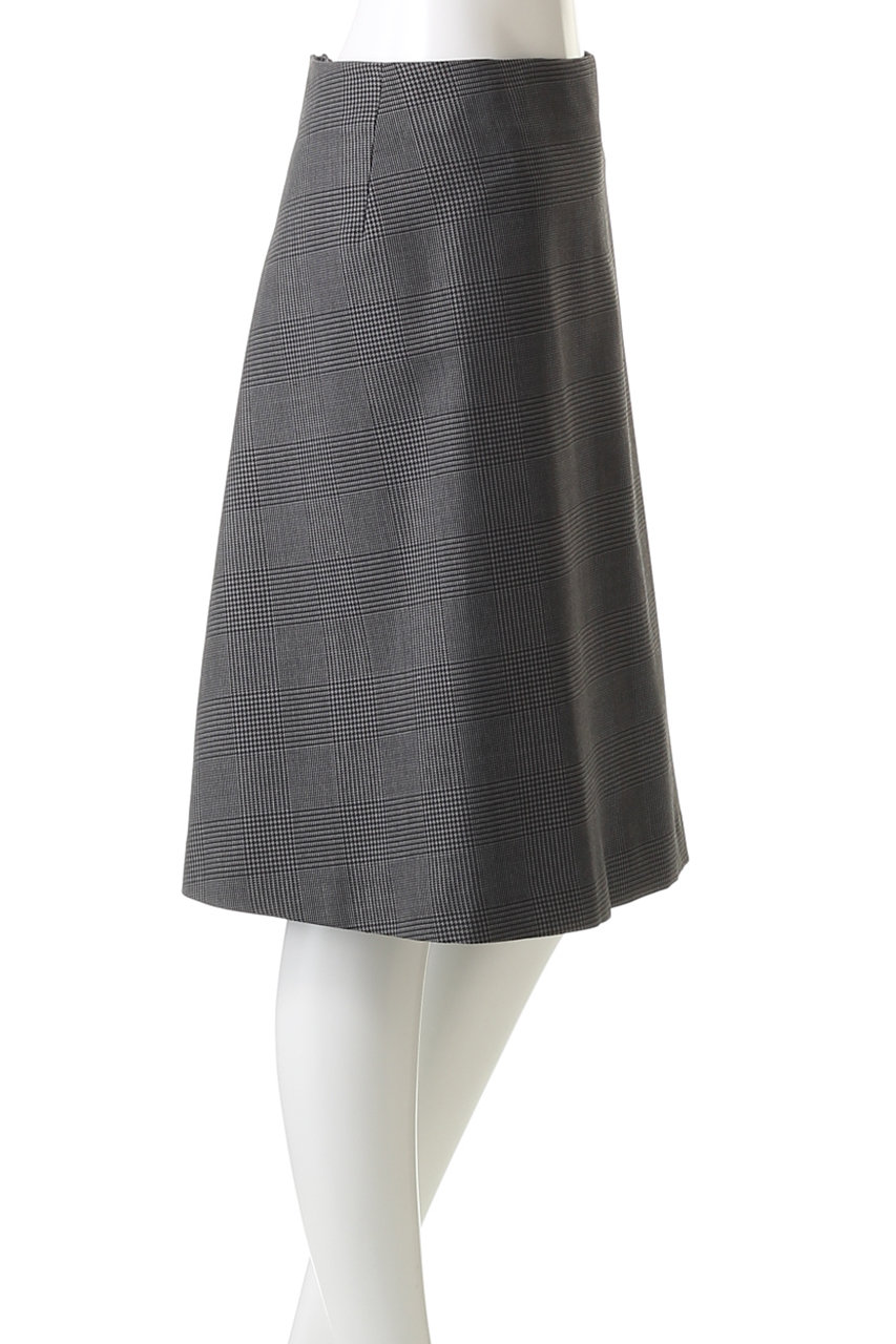 j.(ジェイドット)｜グレンチェックウールミディアムスカート/グレー の
