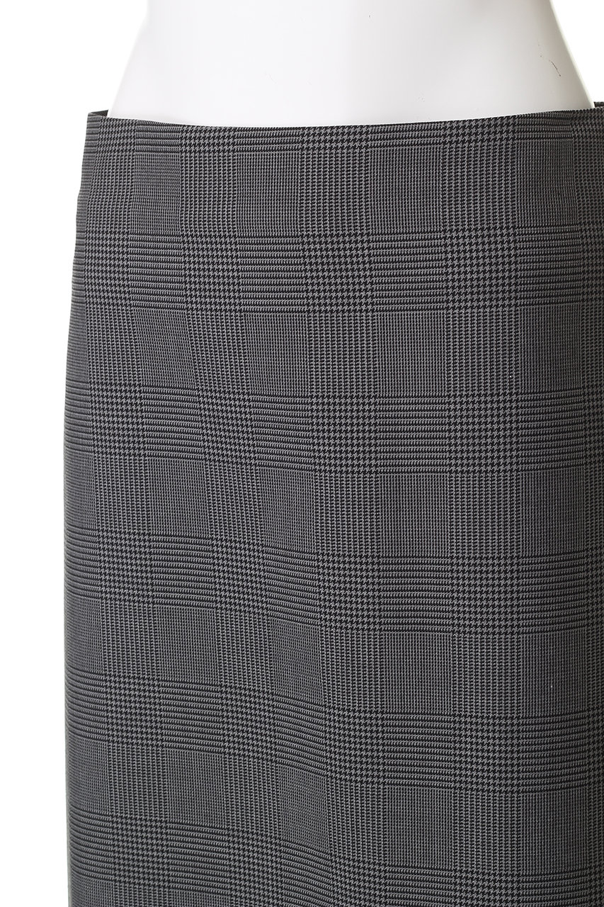 j.(ジェイドット)｜グレンチェックウールミディアムスカート/グレー の