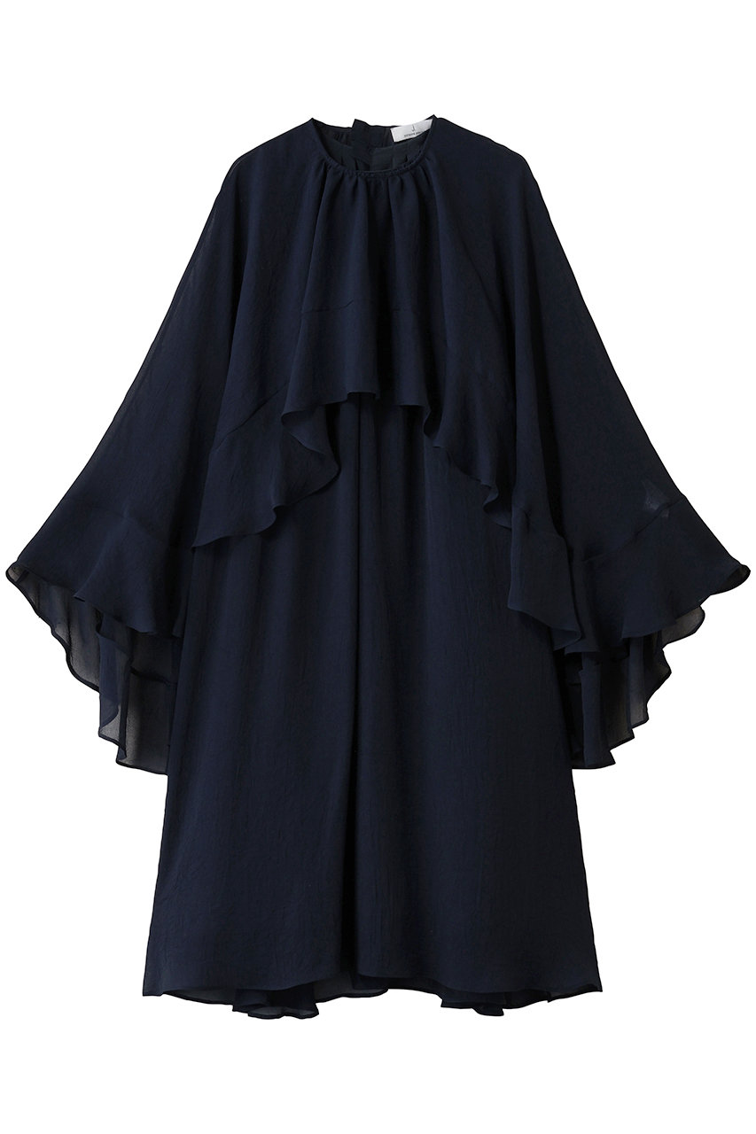 ジェイドット/j.のトリアセジョーゼットフリルドレスブラウス(ネイビー/14664-480-L)