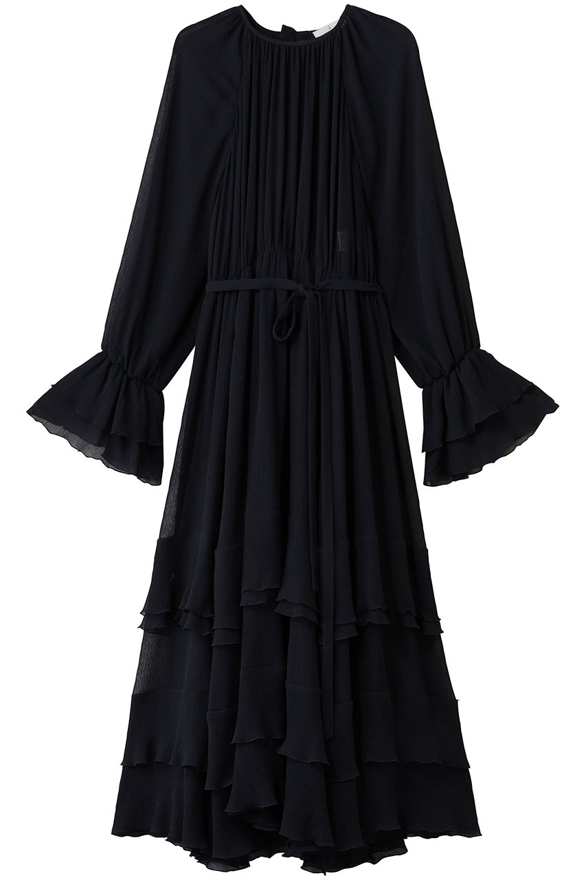 クレープジョーゼットフリルティアードドレス