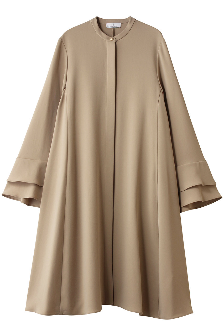 j. 二重織ストレッチフリル袖ワンピース (ベージュ, L) ジェイドット ELLE SHOP