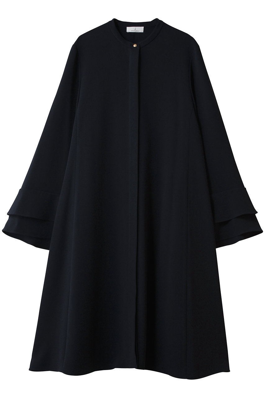 j. 二重織ストレッチフリル袖ワンピース (ネイビー, L) ジェイドット ELLE SHOP