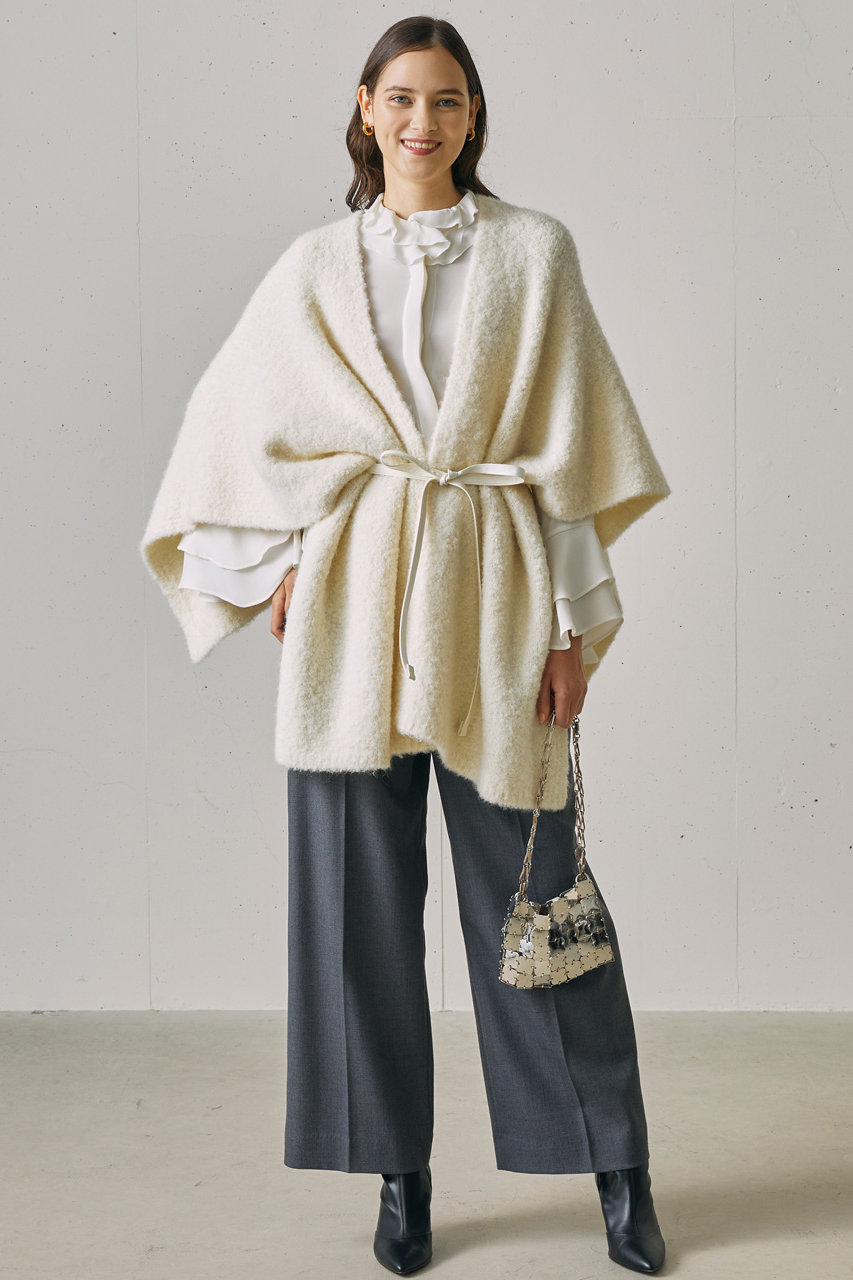 j.(ジェイドット)｜アルパカループヤーンストールコート/ホワイト の