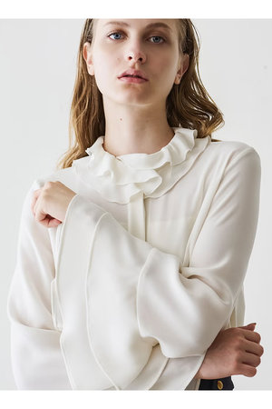 ジェイドット/j.のドレープアセテートフリルブラウス(110400/110403)