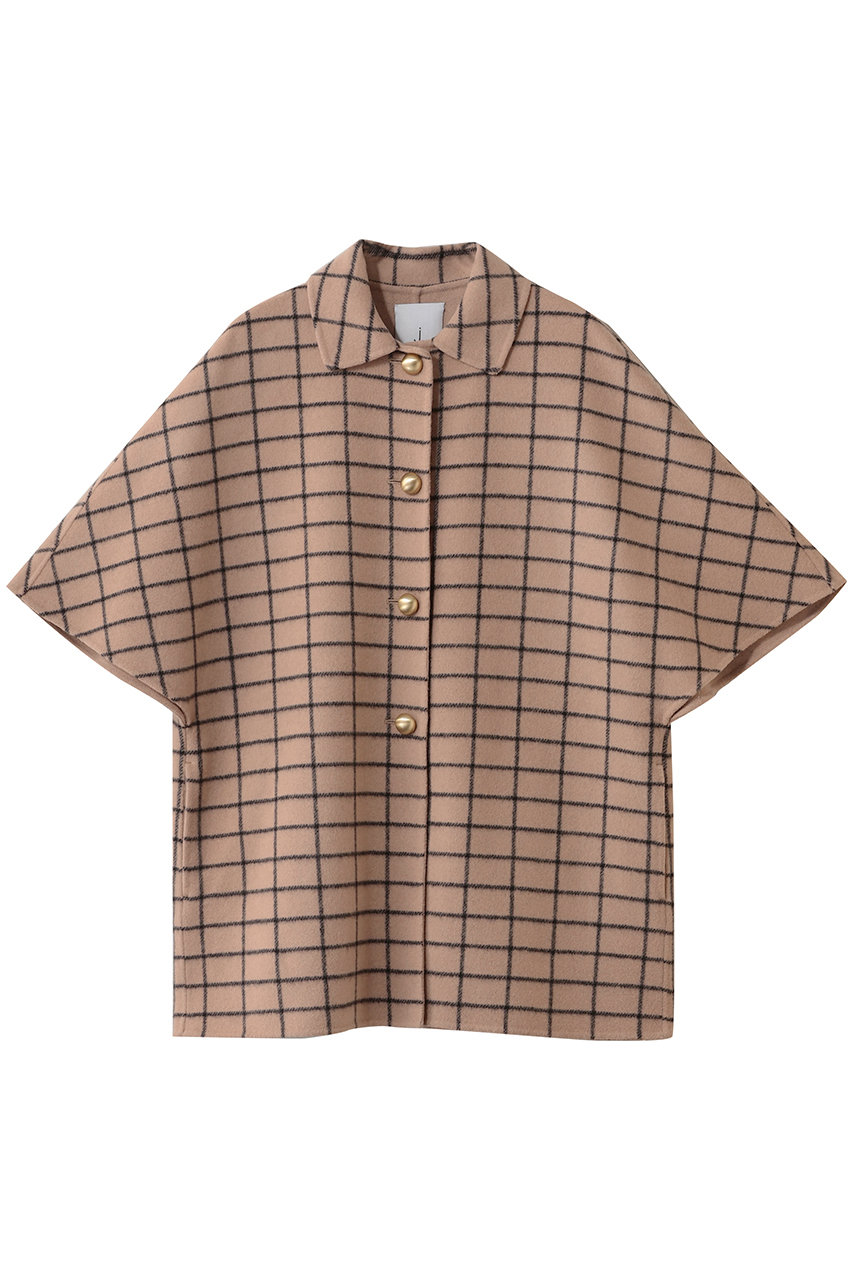 ジェイドット/j.のプレミアムウールリバー チェックポンチョコート(ベージュ/14652-130-L)