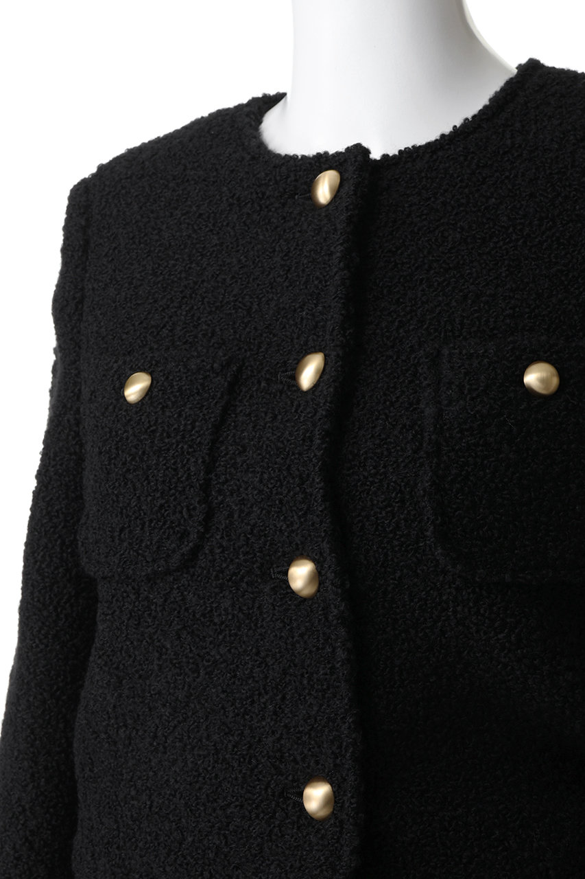 j.(ジェイドット)｜リングツイードノーカラージャケット/ブラック の