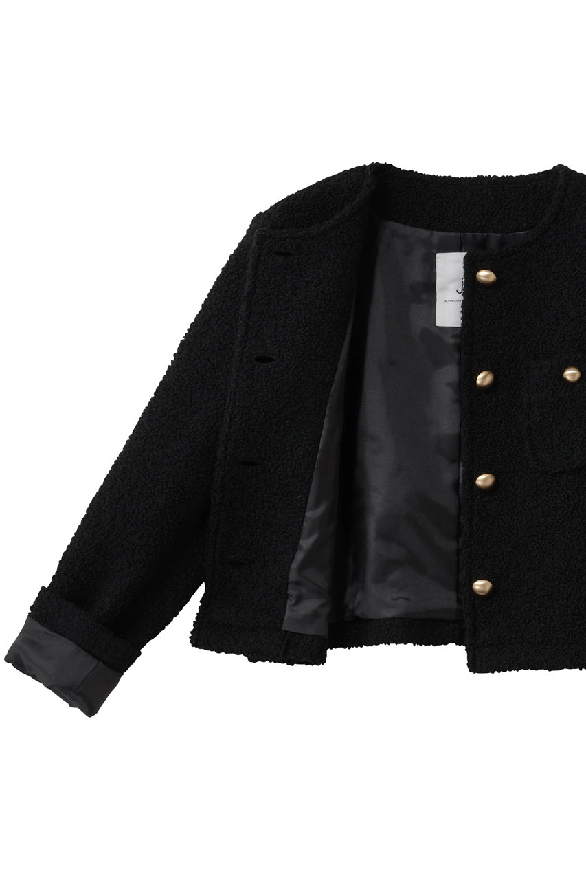 【超美品】j。ジェイドット　ツイードジャケット j.(ジェイドット)｜リングツイードノーカラージャケット/ブラック の