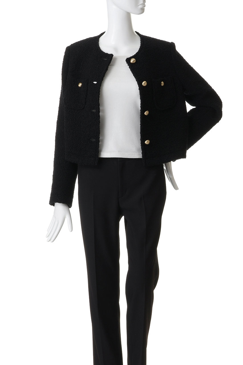 【超美品】j。ジェイドット　ツイードジャケット j.(ジェイドット)｜リングツイードノーカラージャケット/ブラック の