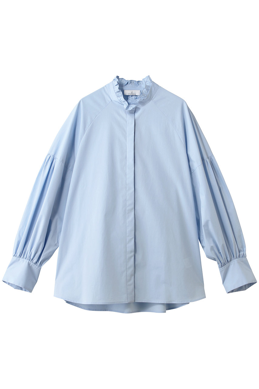 ジェイドット/j.のタイプライター スタンドフリルブラウス(サックス/14687-420-L)