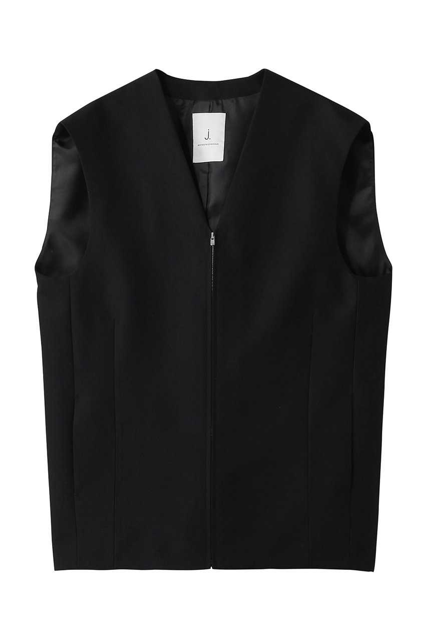 ジェイドット/j.のシルキーダブルフェイス コクーンジレ(ブラック/14823-480-L)