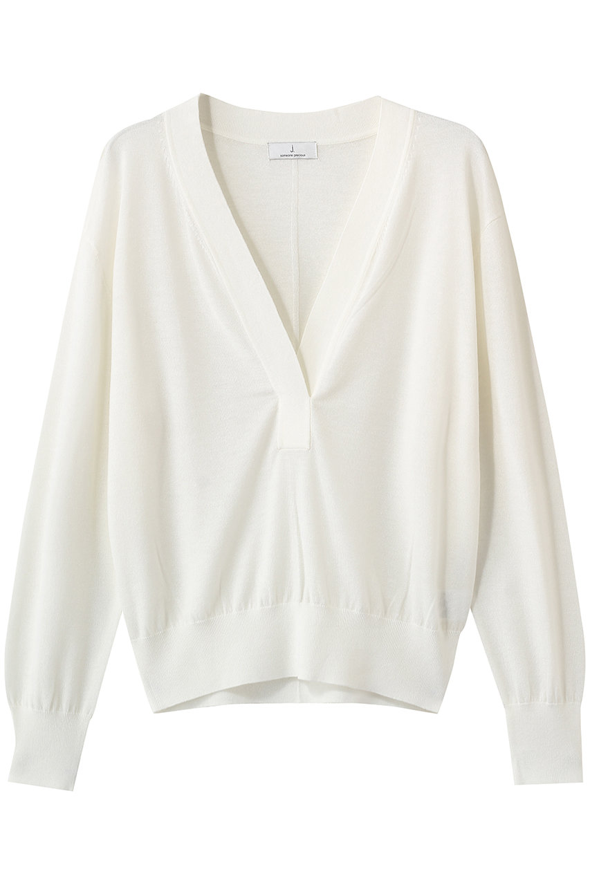 ジェイドット/j.のドレープウール 深Vネックセーター(ホワイト/14831-555-L)