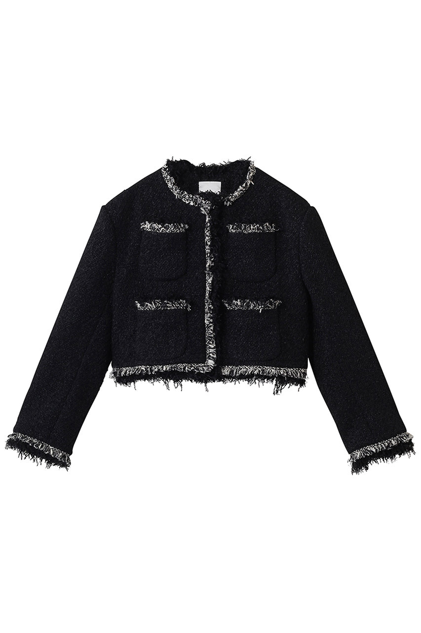 ジェイドット/j.のリングツイード ノーカラートリムジャケット(ブラック/14769-090-L)