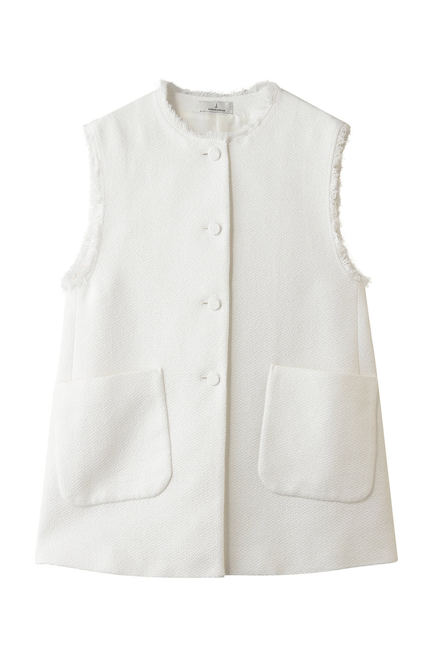 ジェイドット/j.のコットン混ツイード ボタンジレ(ホワイト/14825-090-L)