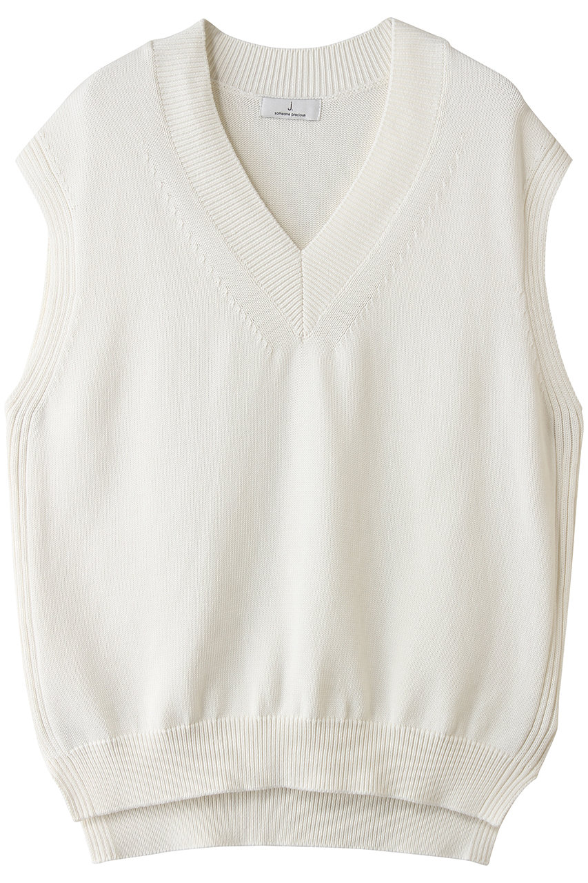ジェイドット/j.のコットンニット Vネックベスト(オフホワイト/14830-090-L)