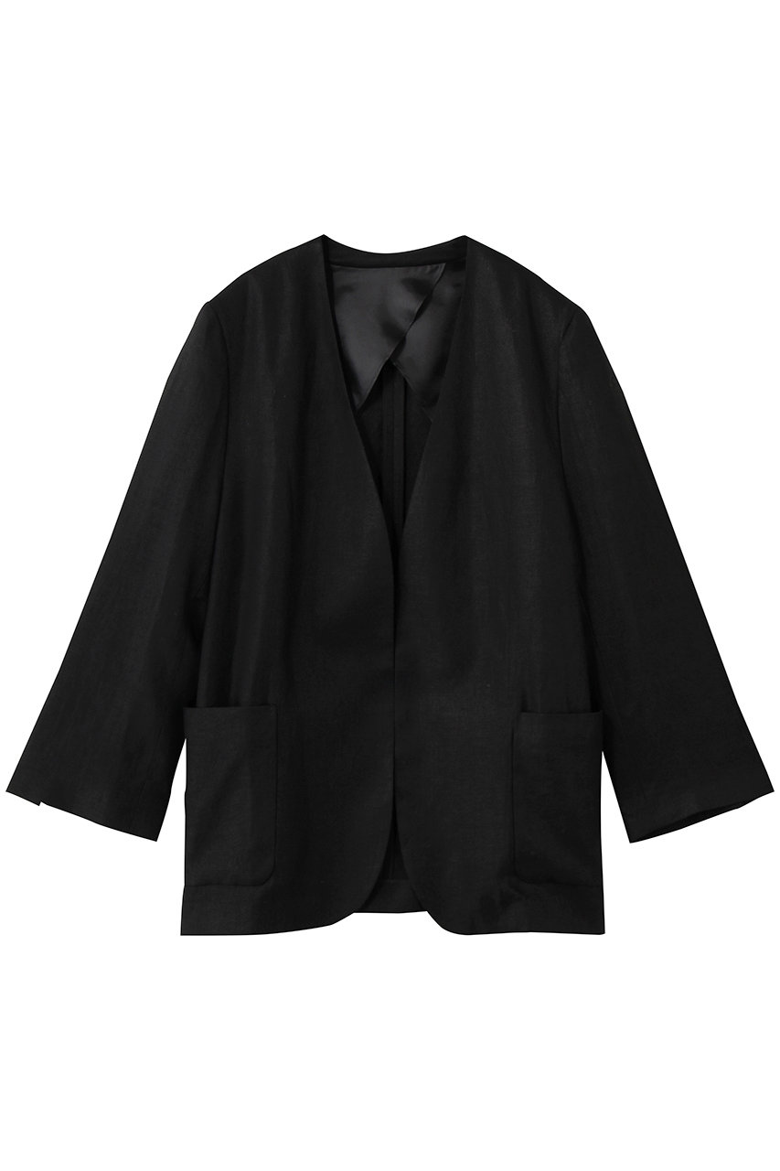 ジェイドット/j.のオックスリネン ノーカラージャケット(ブラック/14772-090-L)