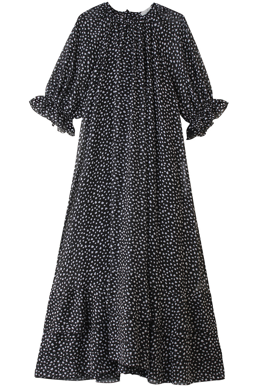 ジェイドット/j.のシフォンジョーゼット プリントワンピース(ブラック/14785-090-L)