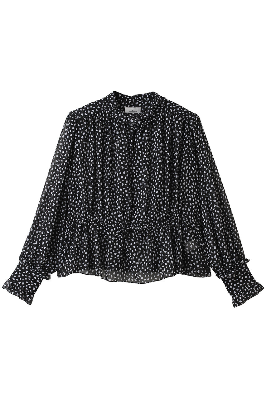 ジェイドット/j.のシフォンジョーゼット スタンドフリルブラウス(ブラック/14811-090-L)