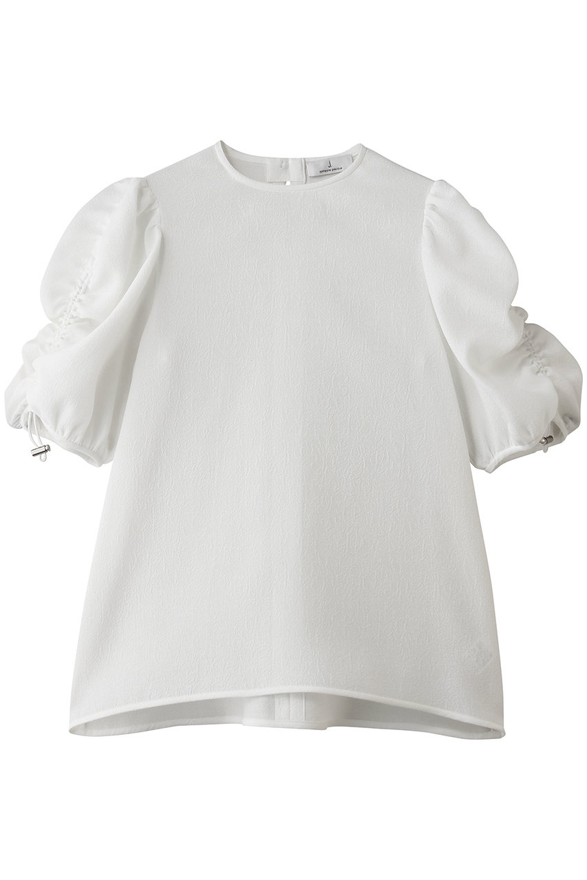 ジェイドット/j.のジャカード織 袖シャーリングブラウス(ホワイト/14814-050-L)