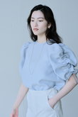 ジャカード織 袖シャーリングブラウス