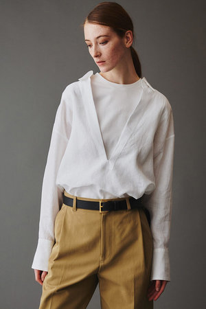 オブリオ/AUBRIOTのリネン深Vネック プルオーバーシャツ(110400/110403)