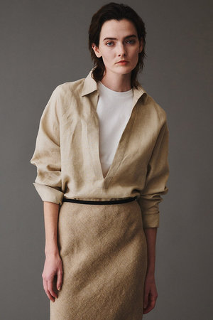 オブリオ/AUBRIOTのリネン深Vネック プルオーバーシャツ(110400/110403)