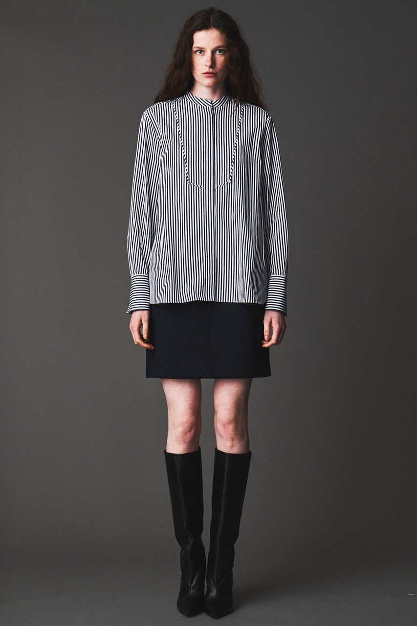 AUBRIOT(オブリオ)｜ファインブロード ストライプシャツ/ブルー の通販