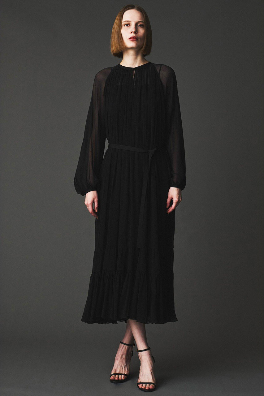 AUBRIOT シルククレープ ワンピース (ブラック, 02) オブリオ ELLE SHOP