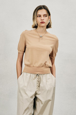 オブリオ/AUBRIOTのアイスファインコットンショートスリーブセーター(110300/110301)