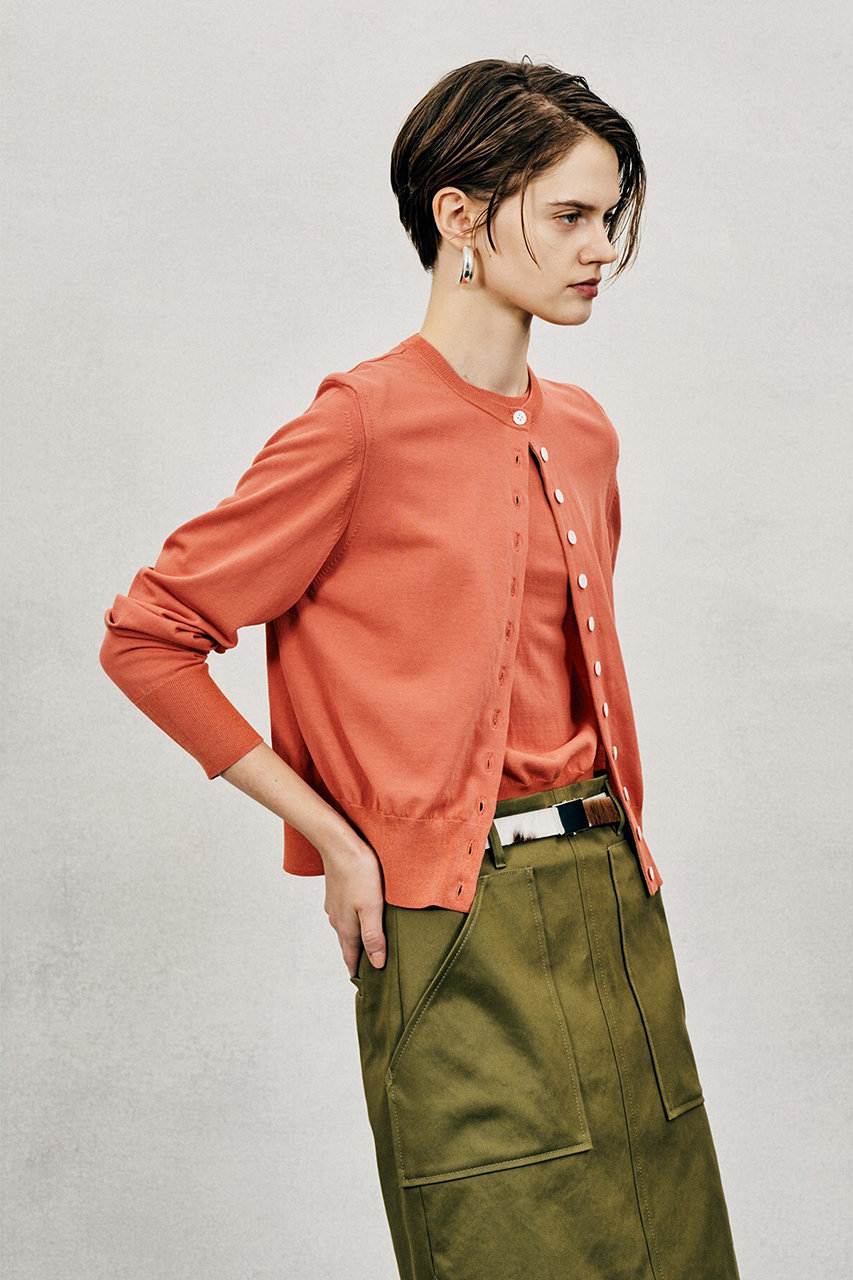 オブリオ/AUBRIOTのアイスファインコットンクルーネックカーディガン(オレンジ/S5135450)