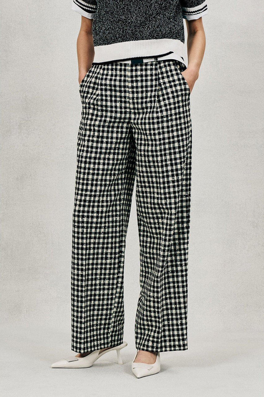 オブリオ/AUBRIOTのネップツイードギンガムワイドパンツ(ブラック/S5165400)