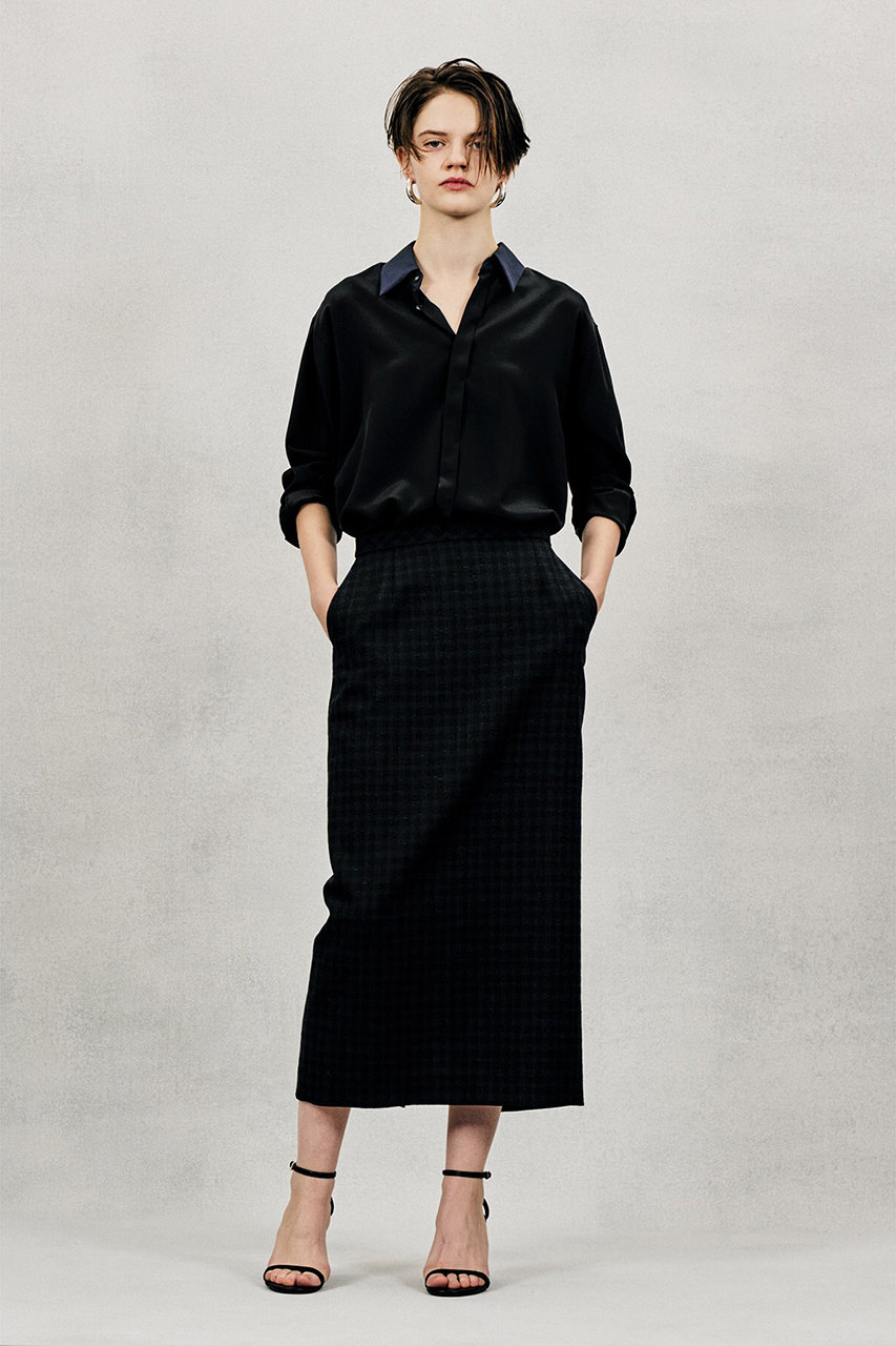 オブリオ/AUBRIOTのシルクデシンクレリックシャツ(ブラック/S5185401)